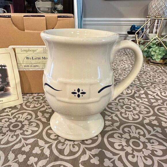 Longaberger Woven Traditions Classic‎ Blue Latte Mug New 5” tall - Picture 2 of 8